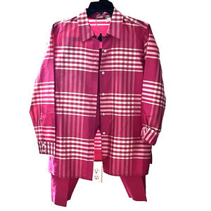 Capri Set SZ 8 100% Silk Pink Plaid Cruise Luxury Vacation Resort Chic